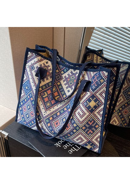 Kadınlar Için Büyük Kapasiteli Etnik Tarzı Kanvas Çanta 2024 Sonbahar ve Kış Moda Anne Çantası Üniversite Öğrencilerinin Sınıfa Katılmaları Için Omuz Çantası (Yurt Dışından)