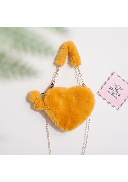 Sevimli Kalp Zincirli Crossbody Çanta, Şık ve Şık Tek Omuzlu Peluş Çanta, Kore Versiyonu Kızlar Için Büyük Kapasiteli Saklama Çantası (Yurt Dışından)