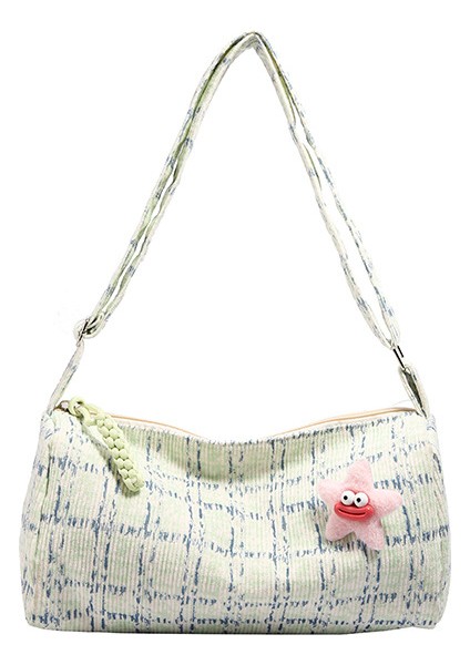 Moda Kore Tarzı Ekose Küçük Kare Çanta 2024 Yeni Moda Stil Kadife Büyük Kapasiteli Kadın Omuz Crossbody Çanta (Yurt Dışından)