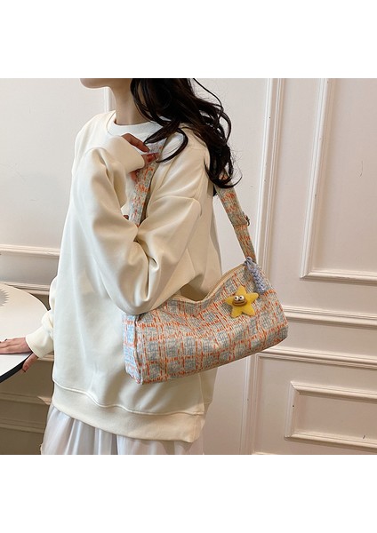 Moda Kore Tarzı Ekose Küçük Kare Çanta 2024 Yeni Moda Stil Kadife Büyük Kapasiteli Kadın Omuz Crossbody Çanta (Yurt Dışından) fırsatları
