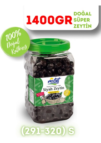 Doğal Gemlik Süper Siyah Zeytin 1400 gr (291-320) S