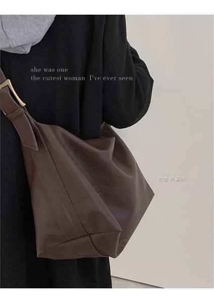 Kadınlar Için Büyük Kapasiteli Banliyö Çantası 2024 Moda Sonbahar ve Kış Modası Retro Tote Çanta Çok Yönlü Rahat Crossbody Çanta (Yurt Dışından)