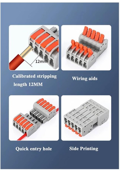 1 Adet Hızlı Kablo Ekleme Birleştirme Konnektörü - Beşli Klemens - Bağlantı Kesme Özellikli