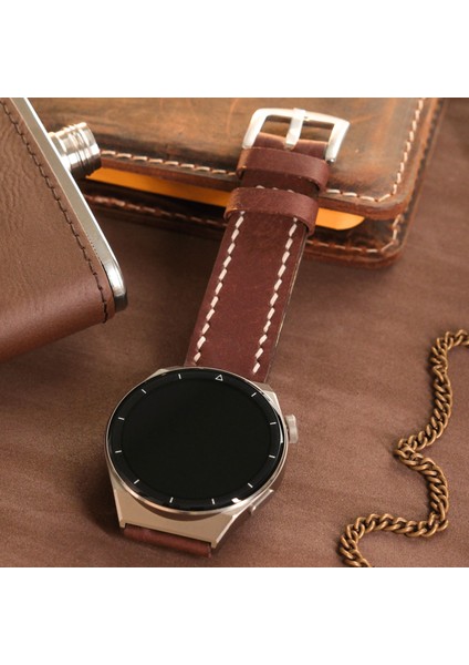 Xiaomi Mi Watch Color Uyumlu 22mm Kahverengi Hakiki Deri Kordon Akıllı Saat Kayışı Xiaomi Kordon