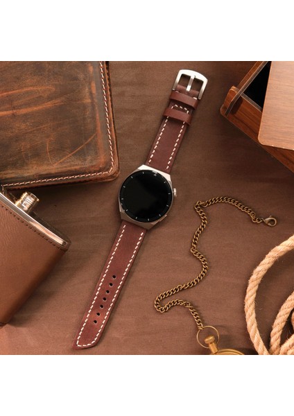 Xiaomi Mi Watch Color Uyumlu 22mm Kahverengi Hakiki Deri Kordon Akıllı Saat Kayışı Xiaomi Kordon