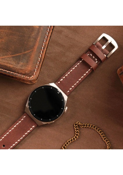 Xiaomi Mi Watch Color Uyumlu 22mm Kahverengi Hakiki Deri Kordon Akıllı Saat Kayışı Xiaomi Kordon