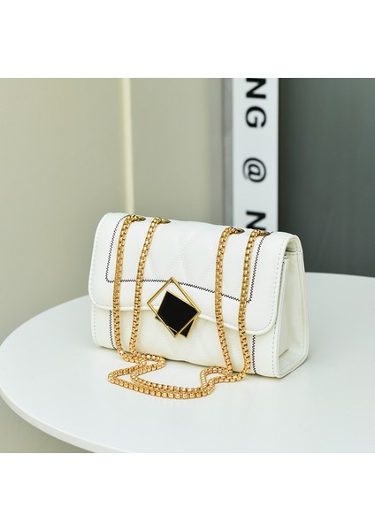 Kadınlar Için Siyah Eşkenar Dörtgen Çanta 2024 Yaz Yeni Moda Çok Yönlü Zincir Omuz Çantası Mizaç Crossbody Çanta (Yurt Dışından)