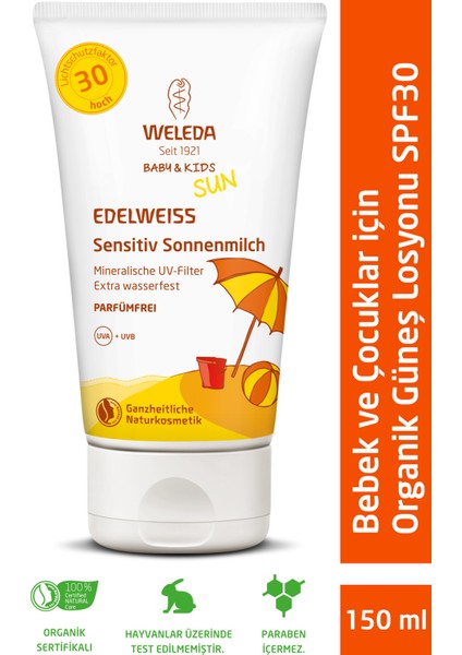 Bebek ve Çocuklar Için Yüksek Koruma Faktörlü Mineral Filtreli Güneş Losyonu Spf 30 150 ml