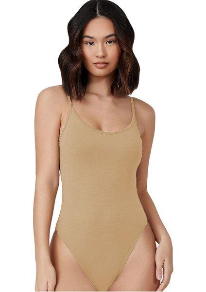 Kadın Modal Spagetti Askılı Kancalı Bodysuit Tops Atlet Belınay0860