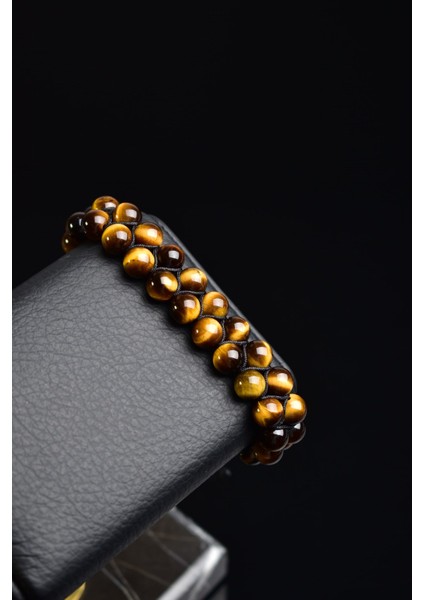 Kaplan Gözü Doğal Taş Çift Sıra Makrome Bileklik 8 mm fiyatları