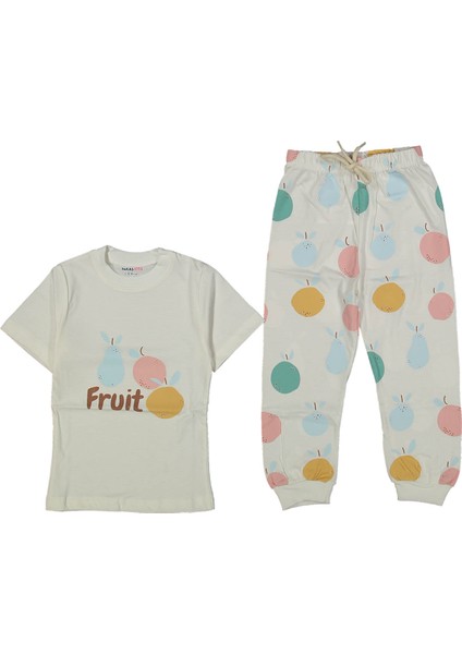 Kız Çocuk Ekru Meyve Baskılı Pijama Takımı