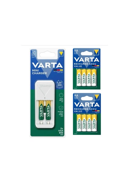 57656 Mini Şarj Cihazı 2X800 Aaa Ince Pil + 8 X2100 Mah Aa Şarjlı Pil Aydos