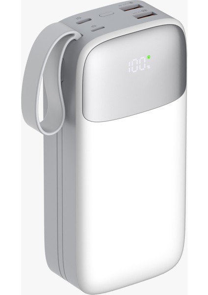 30000 mAh PD 22.5 W Hızlı Şarj Kendinden Kablolu Type-C & Lightning Powerbank Beyaz SW-30PO3