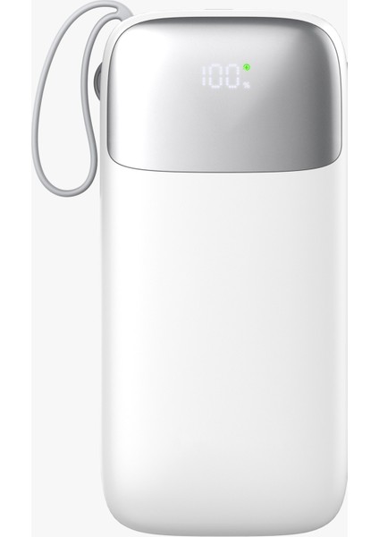 30000 mAh PD 22.5 W Hızlı Şarj Kendinden Kablolu Type-C & Lightning Powerbank Beyaz SW-30PO3