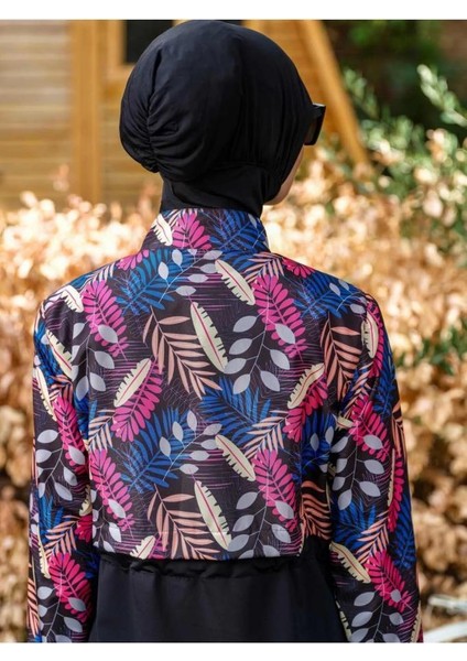 21104 Siyah Dijital Desenli Lycralı Tesettür Mayo modelleri