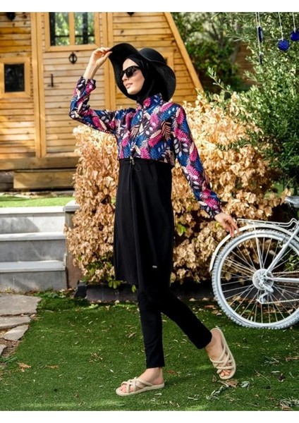 21104 Siyah Dijital Desenli Lycralı Tesettür Mayo fırsatları