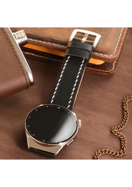 Samsung Watch 22mm Siyah Deri Kordon Gear S 3 Classic Frontier Watch 3 45 mm 46 mm Uyumlu Hakiki Deri Saat Kordonu Hakiki Deri Kayış