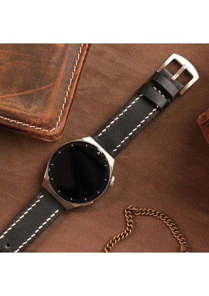 Samsung Watch 22mm Siyah Deri Kordon Gear S 3 Classic Frontier Watch 3 45 mm 46 mm Uyumlu Hakiki Deri Saat Kordonu Hakiki Deri Kayış