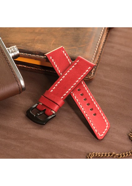 Hakiki Deri Klasik Saat Kordonu ( 20MM ) Fossil Diesel Lacoste Casio Armani Tissot Nacar Klasik Saat Kordonu Kırmızı Deri Kayış