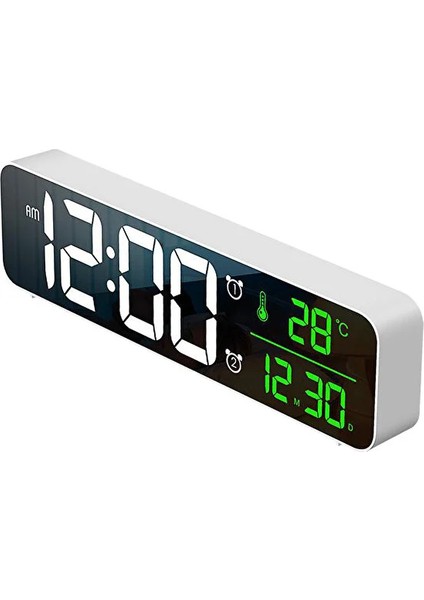 F Fityle Çalar Saat LED Ekran Ayna Başucu Saat Ofis Yatak Odası Masa Dekorasyon - Beyaz (Yurt Dışından)