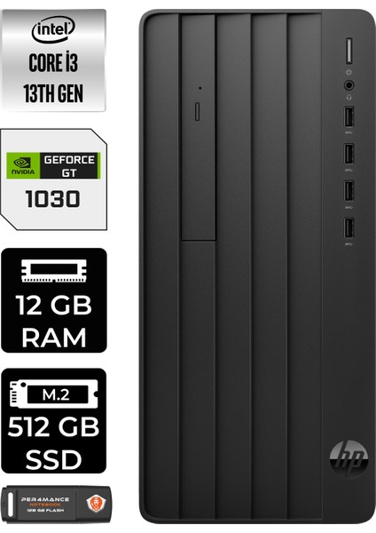 Pro Tower 290 G9 Intel Core I3 13100 12GB 512GB SSD GT1030/4GB Fdos 8T2X0ES Masaüstü Bilgisayar & Per4 USB Bellek 8T2X0ESP307