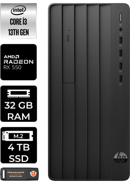 Pro Tower 290 G9 Intel Core I3 13100 32GB 4tb SSD RX550/4GB W11H 8T2X0ES Masaüstü Bilgisayar & Per4 USB Bellek 8T2X0ESP380
