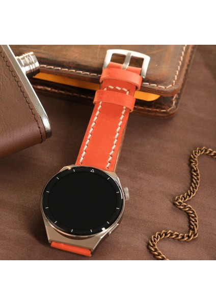 Samsung Watch 22mm Kordon Watch 3 Gear S 3 Classic Frontier 45 mm 46 mm Uyumlu Hakiki Deri Saat Kordonu Turuncu Deri Kayış