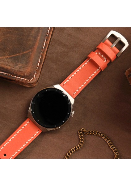 Samsung Watch 22mm Kordon Watch 3 Gear S 3 Classic Frontier 45 mm 46 mm Uyumlu Hakiki Deri Saat Kordonu Turuncu Deri Kayış