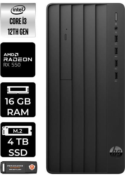 Pro Tower 290 G9 Intel Core I3 12100 16GB 4tb RX550/4GB W11P 6D3A1EA Masaüstü Bilgisayar & Per4 USB Bellek 6D3A1EAP415