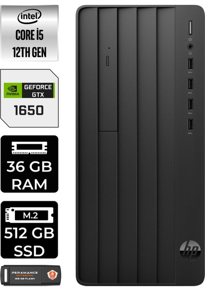 Pro Tower 290 G9 Intel Core I5 12500 36GB 512GB SSD GTX1650/4GB Fdos 6D3A5EA Masaüstü Bilgisayar & Per4 USB Bellek 6D3A5EAP332