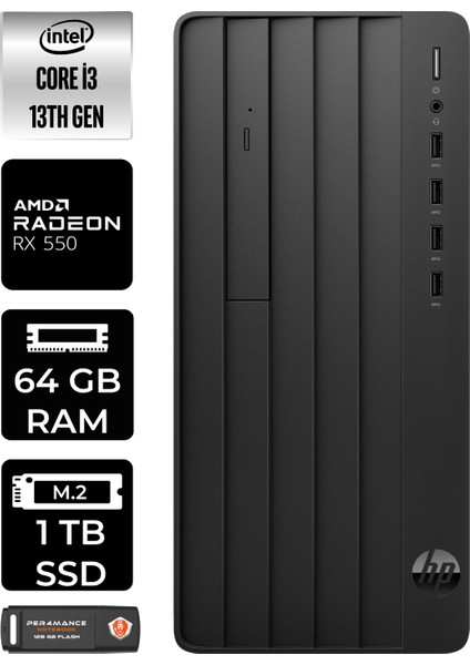 Pro Tower 290 G9 Intel Core I3 13100 64GB 1tb SSD RX550/4GB Fdos 8T2X0ES Masaüstü Bilgisayar & Per4 USB Bellek 8T2X0ESP348