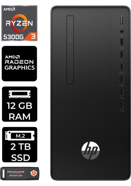 295 G9 Amd Ryzen 3 5300G 12GB 2tb SSD RX550/4GB Fdos 6D391EA Masaüstü Bilgisayar & Per4 USB Bellek 6D391EAP309