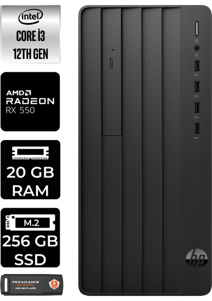 Pro Tower 290 G9 Intel Core I3 12100 20GB 256GB RX550/4GB W11H 6D3A1EA Masaüstü Bilgisayar & Per4 USB Bellek 6D3A1EAP366