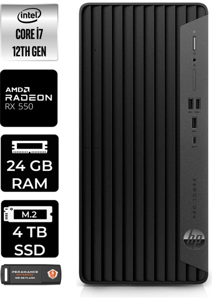 Pro Tower 400 G9 Intel Core I7 12700 24GB 4tb SSD RX550/4GB Fdos 6U3M9EA Masaüstü Bilgisayar & Per4 USB Bellek 6U3M9EAP325