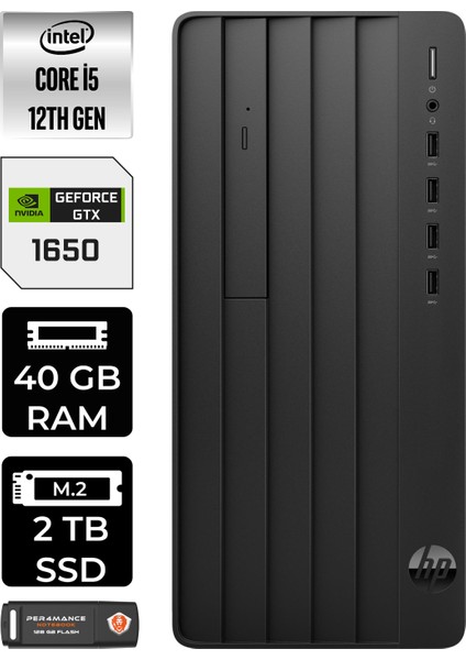Pro Tower 290 G9 Intel Core I5 12500 40GB 2tb SSD GTX1650/4GB W11P 6D3A5EA Masaüstü Bilgisayar & Per4 USB Bellek 6D3A5EAP439