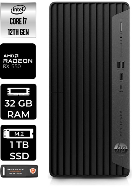 Pro Tower 400 G9 Intel Core I7 12700 32GB 1tb SSD RX550/4GB W11H 6U3M9EA Masaüstü Bilgisayar & Per4 USB Bellek 6U3M9EAP378