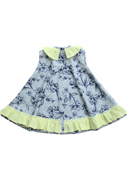 Fırfır Detaylı Kolsuz Gri Sarı Kız Çocuk Bebek Elbise