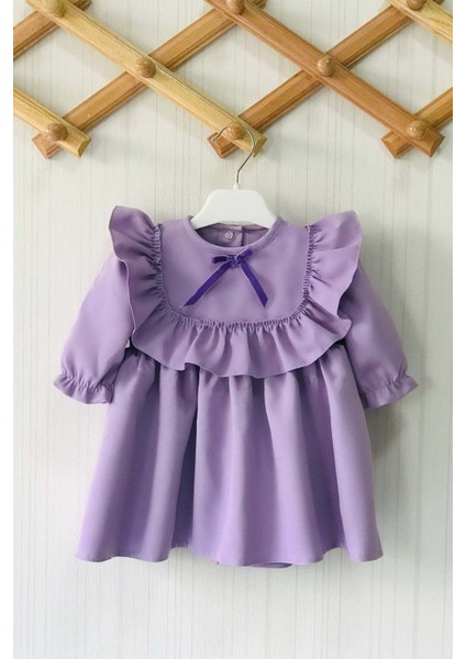 Lila Krep Tasarım Fırfır Detaylı Kız Çocuk Elbisesi Özel Günler İçin fırsatları