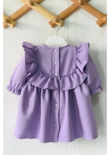 Lila Krep Tasarım Fırfır Detaylı Kız Çocuk Elbisesi Özel Günler İçin indirimleri