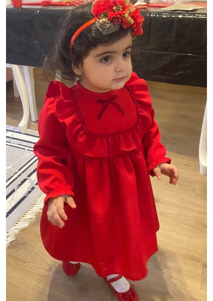 Fırfırlı Kırmızı Krep Kız Çocuk Bebek Doğum Günü Özel Gün Elbise fırsatları