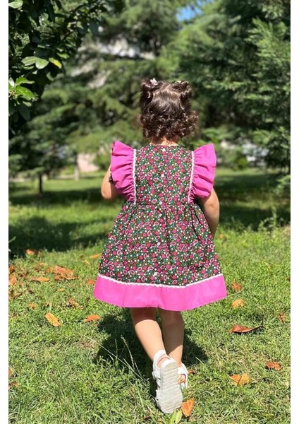 Su Taşı Detaylı Fırfırlı Çiçekli Poplin Kız Çocuk Bebek Elbise modelleri