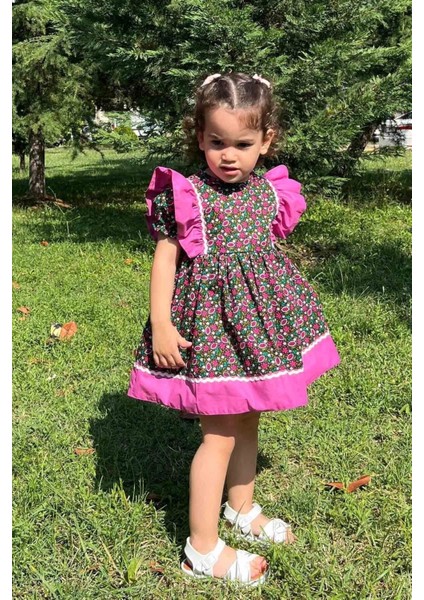 Su Taşı Detaylı Fırfırlı Çiçekli Poplin Kız Çocuk Bebek Elbise fırsatları
