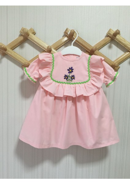 Toz Pembe Nakış ve Su Taşı Detaylı Kız Çocuk Bebek Cici Elbise fiyatları