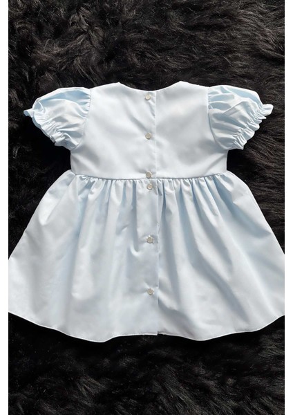 Anime Kız Şeker Baskılı Bebe Mavi Kız Çocuk Bebek Poplin Elbise