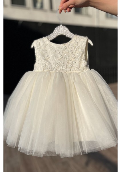 Güpür Çiçekli Hayal Tül Kırık Beyaz Özel Tasarım Kız Çocuk Bebek Gelinlik Mevlüt Abiye Lara Elbise modelleri