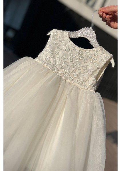 Güpür Çiçekli Hayal Tül Kırık Beyaz Özel Tasarım Kız Çocuk Bebek Gelinlik Mevlüt Abiye Lara Elbise indirimleri