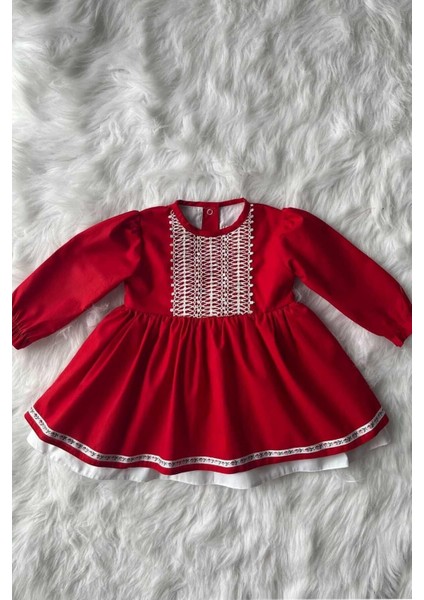 Dantel ve Kurdele Detaylı Kırmızı Kız Çocuk Bebek Bayram 23 Nisan Elbise fiyatları