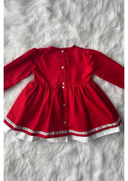 Dantel ve Kurdele Detaylı Kırmızı Kız Çocuk Bebek Bayram 23 Nisan Elbise modelleri