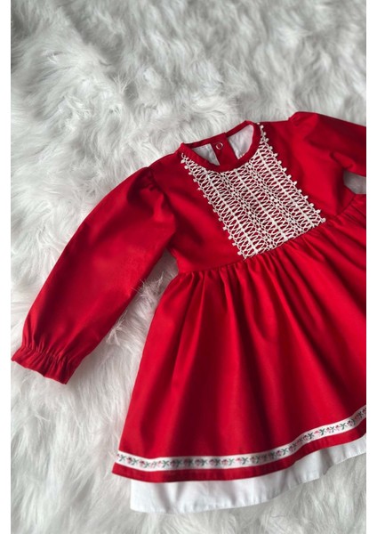 Dantel ve Kurdele Detaylı Kırmızı Kız Çocuk Bebek Bayram 23 Nisan Elbise indirimleri