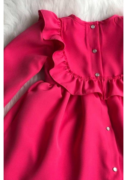 Fırfır ve Kurdele Detaylı Tasarım Şeker Pembe Kız Çocuk Bebek Elbise fırsatları